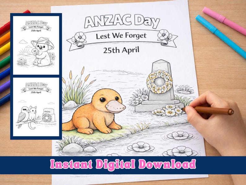 ANZAC Day Colouring Pages Printable for Kids | Australian Animals | 30 ...