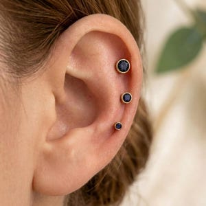Blue Sandstone Titanium Tiny Stud Earring, Galaxy daily earrings, Flat Back Tragus Helix Conch Stud, Nap Earring Gift