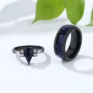 Ensemble de bagues nébuleuse d'Orion taille cerf-volant, bagues couple assorties, alliance pour elle et lui, bague en or noir, bague spatiale. image 4