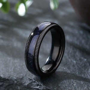 Galaxy Orion Nebula Ring for His, 6mm Outer Space Ring, 6mm Wedding Band, Couples Ring for Men, Boyfriend Gift, Flat, Comfort Fit.