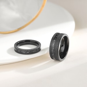 Anillo para hombre con chorro de arena de meteorito negro, anillo de aniversario de promesa, anillo negro Sólo 1 anillo para hombres imagen 3