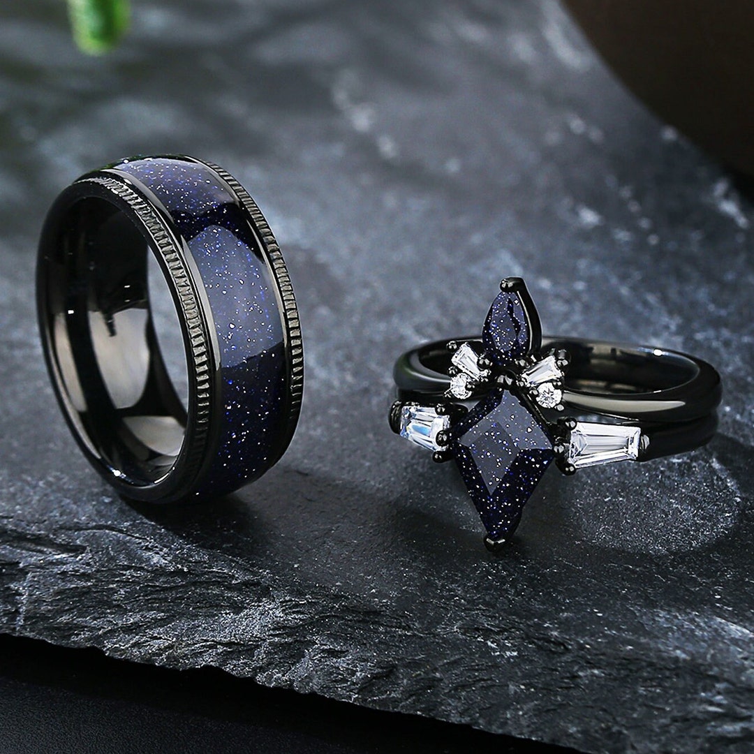 Vintage Engagement Rings for Couples, Galaxy Rings Set, Antique Style