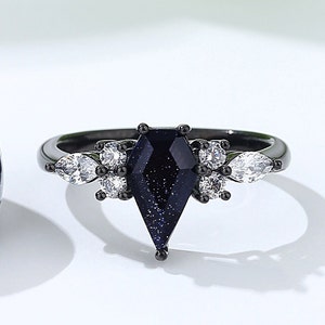 Kite Cut Orion Nebula Ring for Women, Matching Couple Rings, His and Hers Wedding Band, Black Gold Filled Ring, Outer Space Ring.
