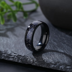 Starry Night Matching Couple Ring for Men, His Starry Night Wedding Bands, Skye Galaxy Sandstone, Personalized Nebula Ring - Only for Men