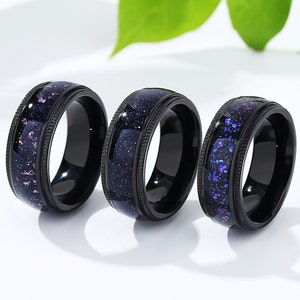 Galaxy Orion Nebula Ring for His, Outer Space Ring, 8mm Wedding Band, Couples Ring for Men, Boyfriend Gift, Flat, Comfort Fit.