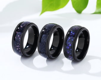 Galaxy Orion Nebula Ring for His, Outer Space Ring, 8mm Wedding Band, Couples Ring for Men, Boyfriend Gift, Flat, Comfort Fit.