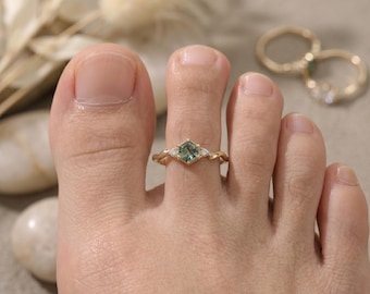 Natural Moss Agate Toe Ring, 925 Sterling Silver Adjustable ring, Dainty Summer Beach Jewelry, Nature Inspired Gift for Her