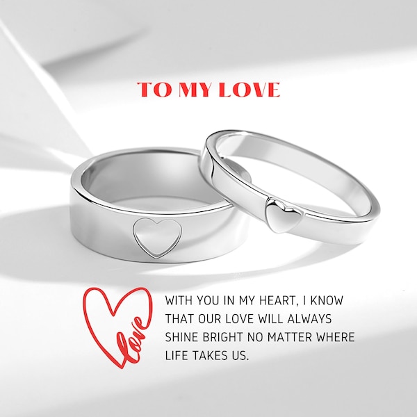 Personalized Matching ring for Couples, 925 Sterling Silver Matching Heart Rings for Women Men Lover Couple Ring Set.