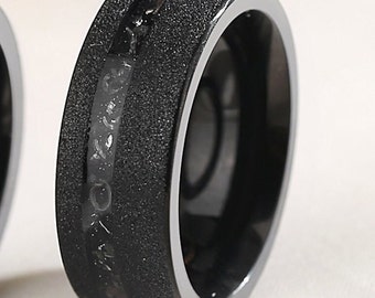 Bague pour homme sablée météorite noire, bague d'anniversaire de promesse, bague noire - 1 seule bague pour homme