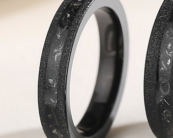 Black Meteorite Sandblasted Womens Ring, 2 Pc Wedding Rings for Women, Promise Anniversary Ring, Black Ring - Only Womens Ring