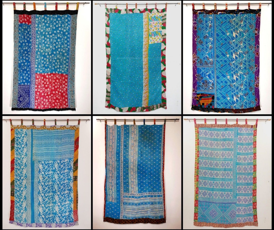 Handmade Kantha Quilted Curtain Reversible Vintage Kantha Fusion Floral