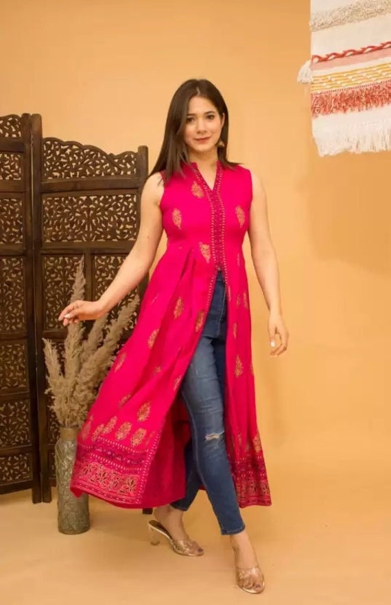 Buy Fabclub Cotton Bandhani Printed Anarkali Women Kurta (Pink & Orange)  Online at Best Prices in India - JioMart.