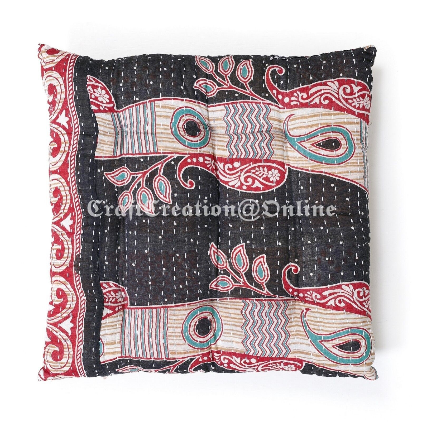 Vintage Kantha Handmade Floral Quilted Kantha Chair Seat Pad Etsy