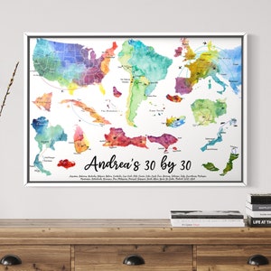 Carte de voyage aquarelle personnalisée (monde entier) | Anniversaire | Anniversaire | Mariage | Noël | Impression numérique