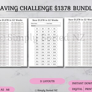 Saving 1378 Challenge Bundle | Printable, Digital | Savings Tracker | Money Savings Challenge | Savings Planner | PDF