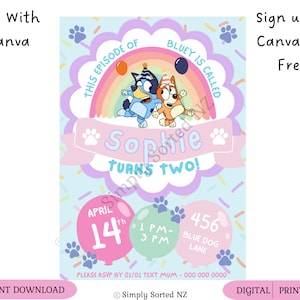 Blue Dog Birthday Party Invitation. Editable Digital Blue Dog Party Invitation.