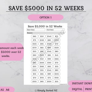 Save 5000 in 52 weeks Challenge Option 1 | Printable, Digital | Savings Tracker | Money Savings Challenge | Savings Planner | PDF | Download