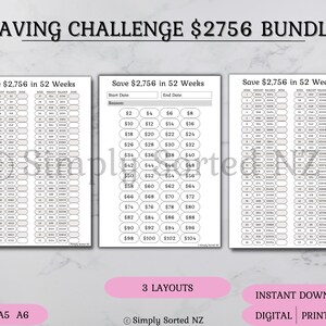 Saving 2756 Challenge Bundle | Printable, Digital | Savings Tracker | Money Savings Challenge | Savings Planner | PDF