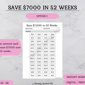 Save 7000 in 52 weeks Challenge Option 1 | Printable, Digital | Savings Tracker | Money Savings Challenge | Savings Planner | PDF | Download