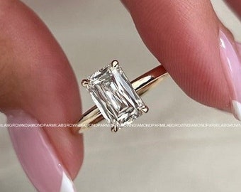 2 Carat Antique Cut Cushion Lab Grown Diamond Solitaire Ring / VS1/F CVD Diamond Old Cut Elongated Diamond / Dainty 14k Gold Engagement Ring