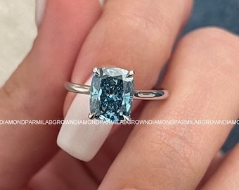 2 Carat Cushion Fancy Vivid Blue Solitaire Ring / Blue Diamond Engagement Ring / Blue Lab Grown Diamond / Colored Diamond / IGI Certified