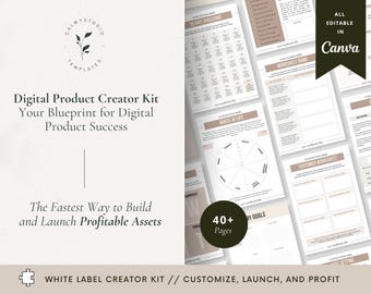 Digital Product Creator Kit, Canva Template for Etsy Sellers, Product Launch Planner, Small Business Workbook, Content Creator Tools