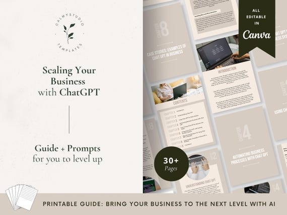 ChatGPT Prompts for Business, AI Productivity Workbook, Canva Template, Small Business Scaling Guide, Digital Entrepreneur Tools