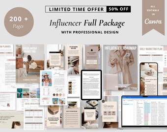 Influencer Starter Package | Content Creator Bundle | Canva Social Media Planner & Roadmap | Media Kit Template | Brand Deal Contract
