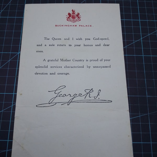 WW1 British Forces "God-speed from King George V" Buckingham palace Letter