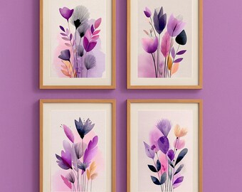 Boho Botanical Watercolor Prints in Lavender