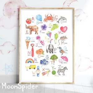 Alphabet Poster Digital Download, Montessori Homeschool Learning, Educational Decor