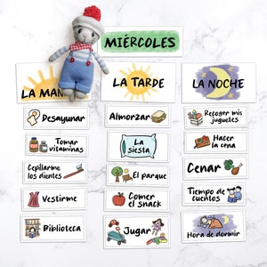Cronograma visual em espanhol para crianças pequenas, gráfico de rotina diária, ritmo diário, gráfico de tarefas para pré-escola e crianças, dias da semana para impressão