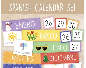 SPANISH Calendar Kit, Classroom calendar, pocket calendar, El Calendario Classroom Homeschool, Spanish classroom decor, PRINTABLE