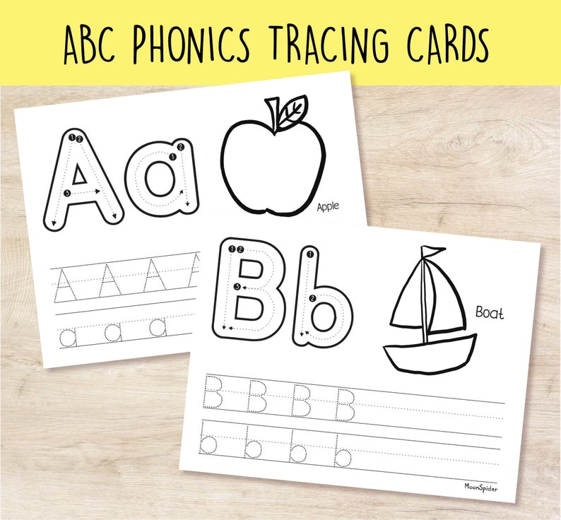Writing Partice Abc ABC Phonics Tracing Cards. Alphabet Handwriting Practice, Preschool ...