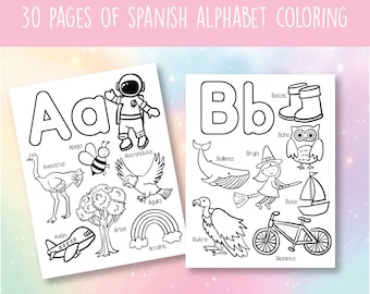 SPANISH Printable Alphabet Coloring Pages Worksheets, ABC Colouring, Alphabet activity sheets, Abecedario, Preschool Kindergarten PDF