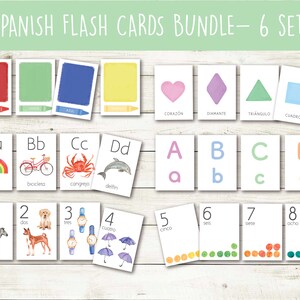 Spaanse educatieve Flash Cards bundel, kleuren flashkaarten, vormen flashcards, alfabet flashcards, cijfers flashcards, Preschool PRINTABLES