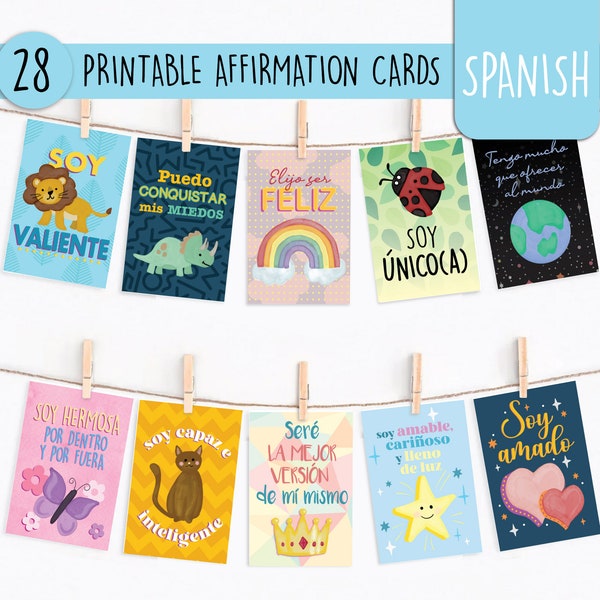 SPANISH Positive Affirmation Cards For Kids, Tarjetas de afirmaciones positivas para niños en español, Children Daily Affirmation PRINTABLE