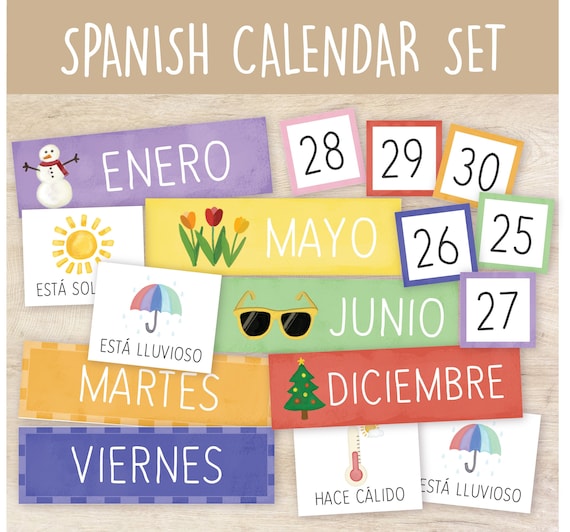 SPANISH Calendar Kit, Classroom calendar, pocket calendar, El Calendario Classroom Homeschool, Spanish classroom decor, PRINTABLE