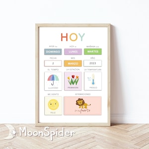 SPANISH Daily Morning Board, Days of the Week, Learning Calendar, Date, Weather, Affirmations for Children Toddlers, Downloadable PRINTABLE
