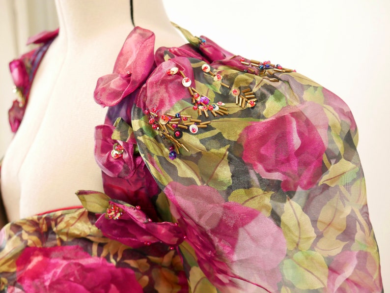 80's Taffeta Watercolor Floral Print Bubble Dress