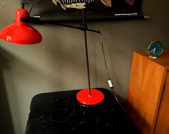 Metal table lamp, bright red, 70s