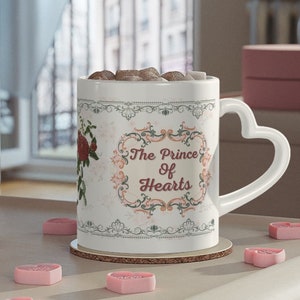 OUABH The Prince of Hearts Coquette Vintage Themed Jacks Inspired Heart-Shaped Handle Mug Once Upon A Broken Heart