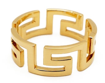 Solid Gold Greek Key Band, Personalizable Meander Band, Labyrinth Band, Unisex Gold Band, 10k 14k 18k 22k Gold Ring, Free Express Delivery