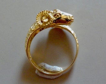 Solid Gold Ram Wrap Ring, Personalizable Open Ram Ring, Ram Aries Ring, Animal Skull Ring, 10k 14k 18k 22k Gold Ring, Free Express Delivery