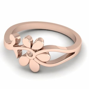 Solid Gold Dainty Flower Ring, Minimalist Birth Flower Ring, Split Shank Ring, Floral Ring, 10k 14k 18k 22k Gold Ring, Free Express Delivery