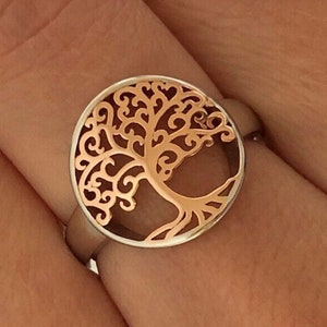 Solid Gold Tree of Life Ring, Personalizable Cut Out Celtic Tree Ring, Two Tone Gold Ring, 10k 14k 18k 22k Gold Ring, Free Express Delivery