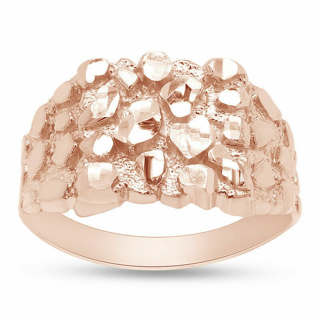 Solid Gold Square Nugget Ring, Chunky Nugget Ring for Men