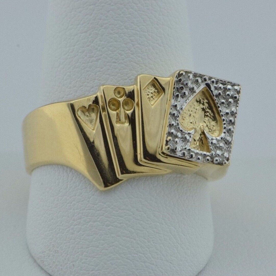Solid Gold Deck of Cards Ring, Personalizable Poker Ring Gold, Two Tone