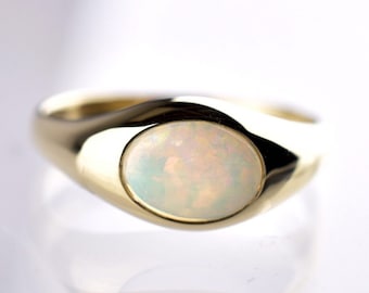 Natural Ethiopian Opal Birthstone Ring, October Birthstone Ring, Unisex Signet Ring, Solid 10k 14k 18k 22k Gold Ring, Free Express Delivery