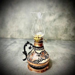 Handmade Turkish Copper Oil Lamp: Vintage Kerosene Lantern Decor
